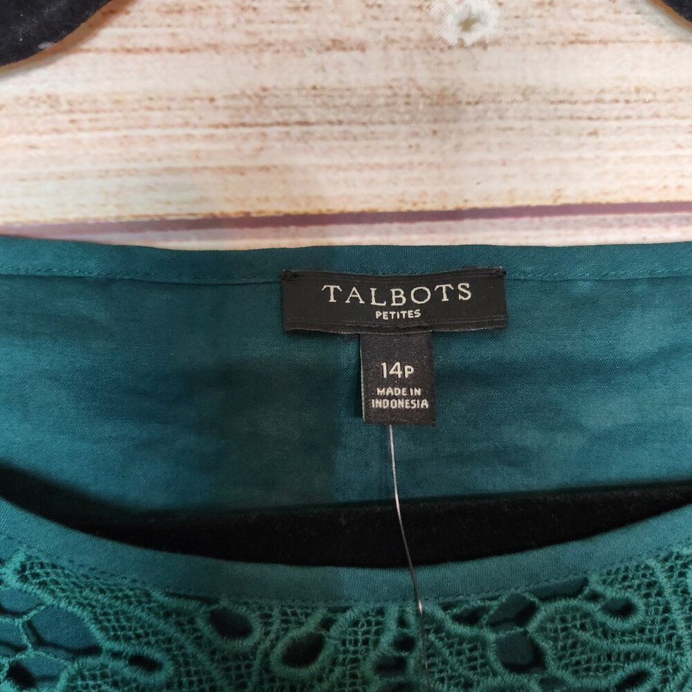 Talbots Cotton Lace Blouse Green 14P Lined NWT Hidden Side Zipper Blouse Top - Picture 9 of 16